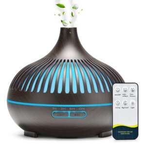 500ML Aromatherapy Essential Oil Diffuser Wood Grain Remote Control Ultrasonic Air Humidifier Cool with 7 Color LED Lights