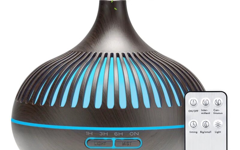 500ML Aromatherapy Essential Oil Diffuser Wood Grain Remote Control Ultrasonic Air Humidifier Cool with 7 Color LED Lights