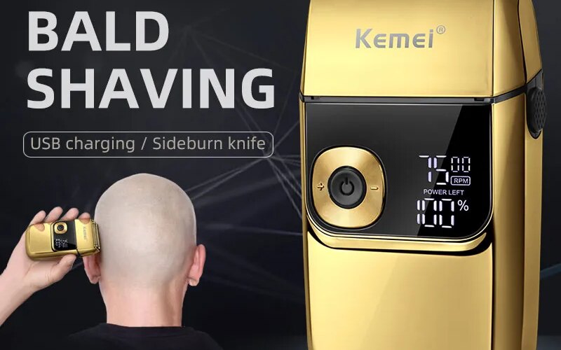 Kemei Electric Foil Shavers for Men All Metal 2 in 1 Foil Trimmer LED Waterproof Shaving Machine 3-Speed Adjustable