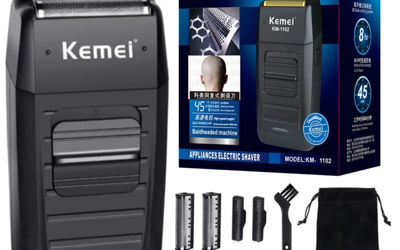 Kemei KM-1102 Rechargeable Cordless Shaver for Men Twin Blade Reciprocating Beard Razor Face Care Multifunction Strong Trimmer