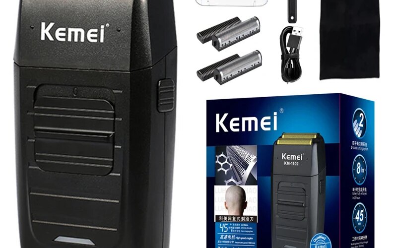 Kemei Rechargeable Cordless Shaver for Men Twin Blade Reciprocating Beard Razor Face Care Multifunction Strong Trimmer  KM-1102