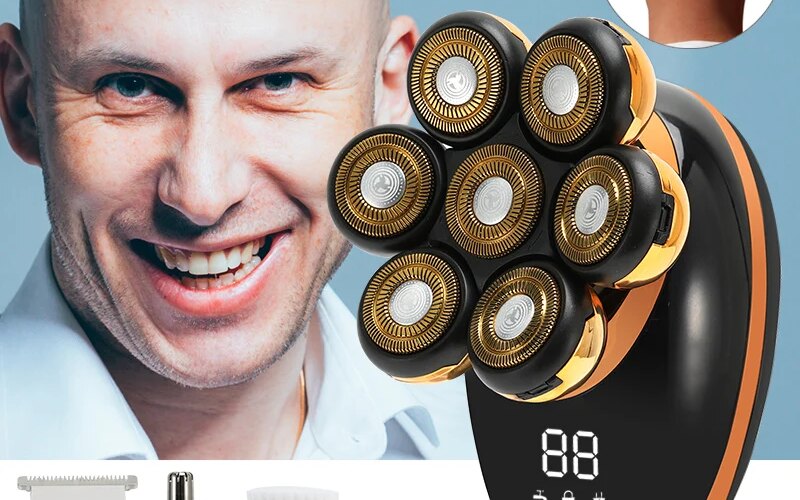 Men 7D Floating Men Electric Shaver Wet Dry Beard Hair Trimmer Electric Razor Rechargeable Bald Head Shaving Machine LCD Display