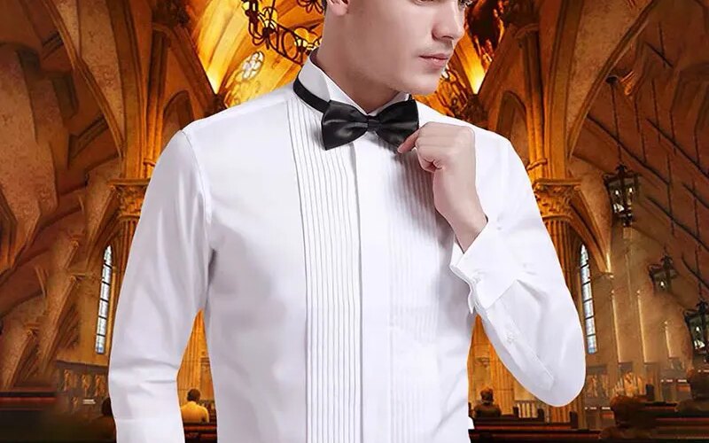 Men’s Shirts Luxury Clothing Long Sleeve Formal Business Slim Fit Shirt Wedding Tuxedo French Cufflinks SwallowtailGentleman