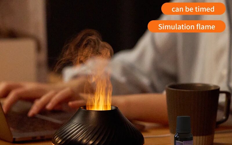 New Seven Color Flame Aromatherapy Machine 3D Simulation Flame Automatic Aromatherapy Machine USB Home Bedroom Small Humidifier