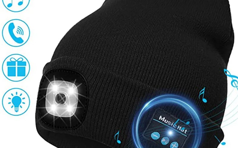 Unisex Music Beanie With Light & Wireless Bluetooth Headphones Unique Tech Gifts for Women Men Dad Father USB Rechargeable Caps
