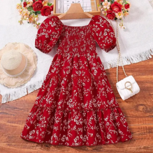 Women Floral Print Short Sleeve Dress 2024 New Fashion Casual Dresses Amazon Bestseller European American Children Clothing