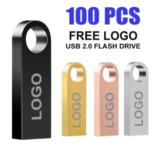 100PCS/lot Metal Pen Drive 64GB 32GB 16GB USB Flash Drive 8GB 4GB U Disk Key Pendrive 2GB 1GB Memory Usb Sticks Free Laser Logo