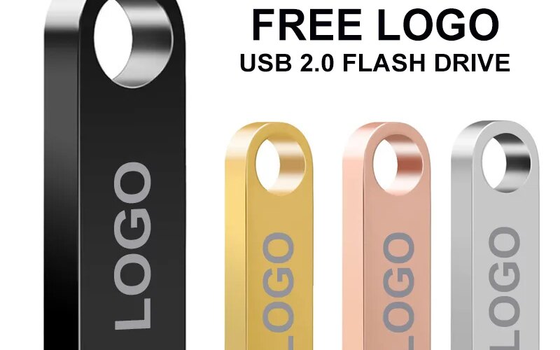 100PCS/lot Metal Pen Drive 64GB 32GB 16GB USB Flash Drive 8GB 4GB U Disk Key Pendrive 2GB 1GB Memory Usb Sticks Free Laser Logo