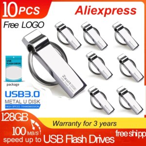 10PCS/Lot USB Flash Drive 4GB Waterproof Pendrive 3.0 64gb Metal Memory Stick High Speed 128GB Flash Pen Drive Free Logo U Disks