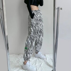 2023 New Summer Fashion Trend Loose Fitting Casual Versatile High Waist Pocket Zebra Print Tie Dyed Dance Hip-hop Pants