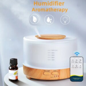 500ml Electric Aroma Diffuser Essential Oil Diffuser Air Humidifier Ultrasonic Remote Control Color LED Lamp Mist Maker for Room