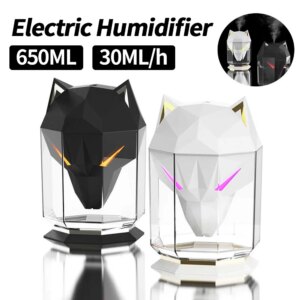 Air Humidifier Wolf Humidifier Air Diffuser Electric with LED Light Humidification USB Rechargeable for Home Bedroom