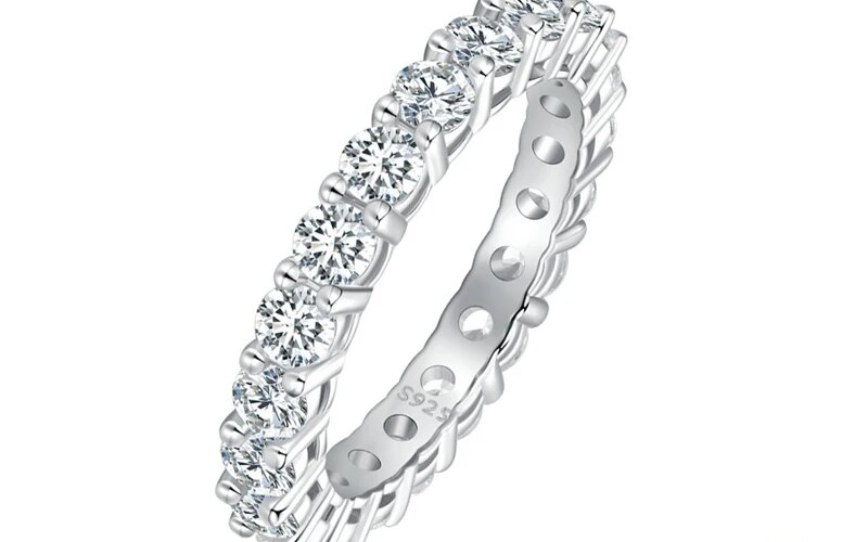 BAMOER Platinum Plated Moissanite Ring Full / Half Eternity Band for Women 925 Sterling Silver Diamond Wedding Engagement Ring
