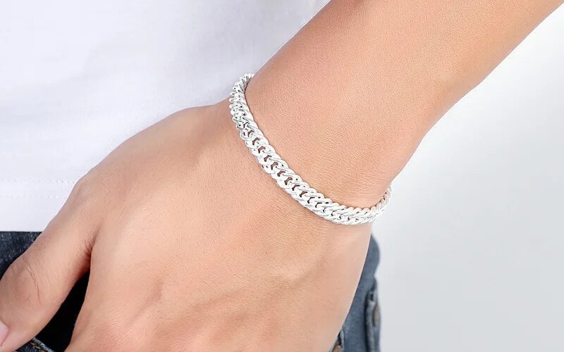 Classic 925 Sterling Silver Bracelet 6mm20cm Horsewhip Chain Bracelet For Men’S Jewelry Gifts