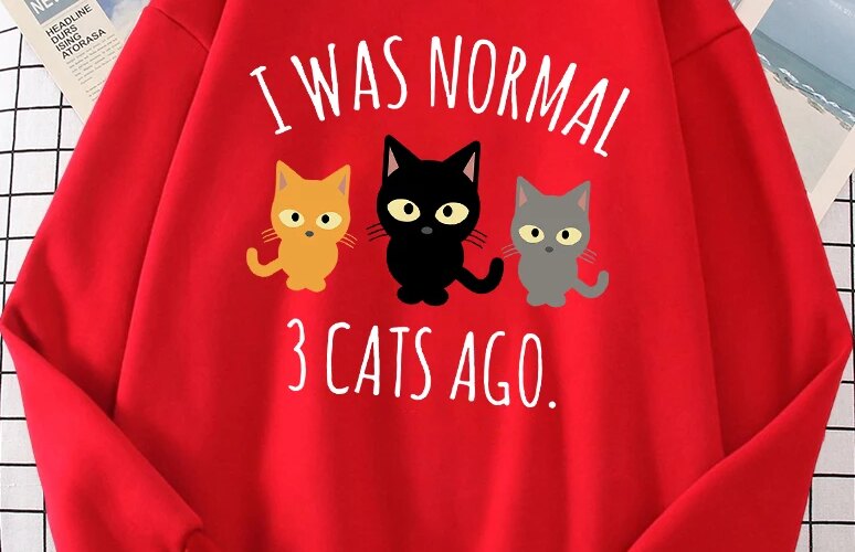 I Was Normal 3 Cats Ago Print Women’s Hoody Fashion S-XXL Hoodies High Quality Hoodie Oversize Loose Casual Female Sportswear