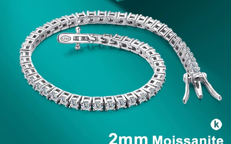KNOBSPIN 2mm D Color Moissanite Tennis Bracelets for Woman Man Sparkling Diamonds with GRA s925 Sterling Sliver Hip Hop Bracelet