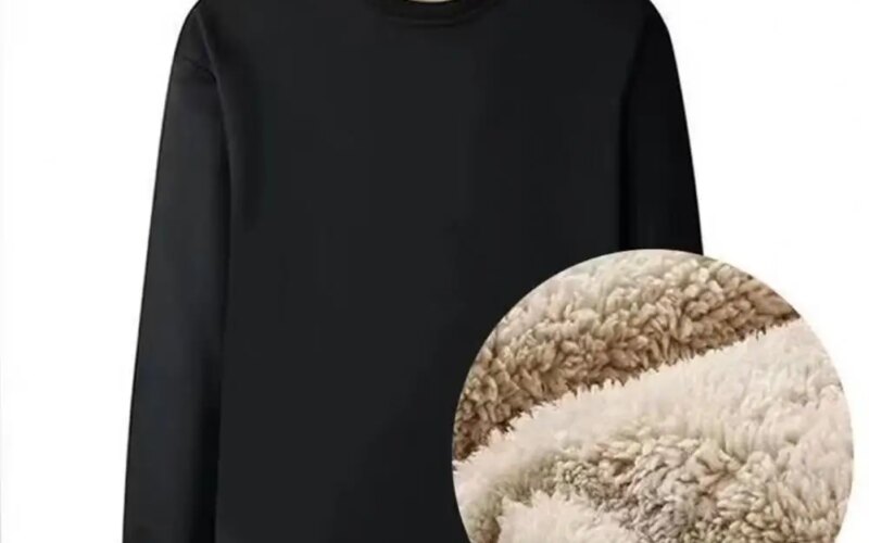 Men Sweatshirt Fleece Lining Tops Thickened Warm Fleece Lining Sweatshirt Men’s O-neck Pullover Tops for Autumn/winter Solid