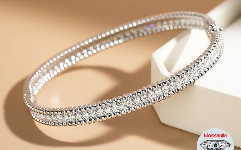 NKHOG 100% S925 Silver 2mm Full Moissanite Bangle Pass Diamond Test GRA Certificed Plated 18K Gold Bracelet Luxury Jewelry Gift