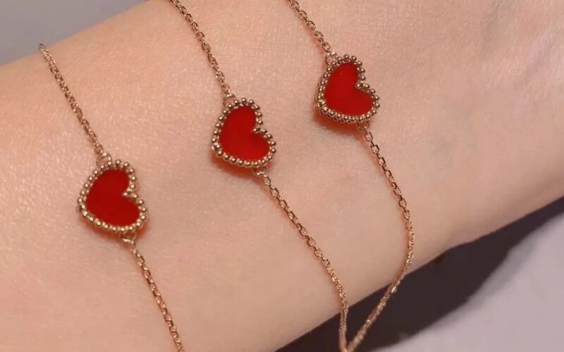 New In2023 Hot 925 Silver Red Chalcedony Rose Gold Love Heart Shape Bracelet Female Fashion Luxury Brand Jewelry Christmas Gifts