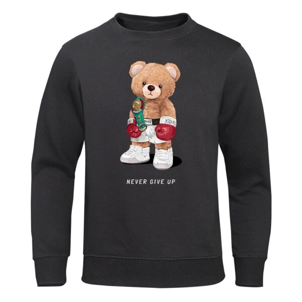 Strong Boxer Teddy Bear Never Give Up Sweatshirt Mens Novelty Loose Top Harajuku Hat Rope Clothes Sport S-Xxl Hoodie For Men