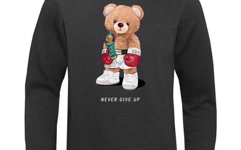 Strong Boxer Teddy Bear Never Give Up Sweatshirt Mens Novelty Loose Top Harajuku Hat Rope Clothes Sport S-Xxl Hoodie For Men