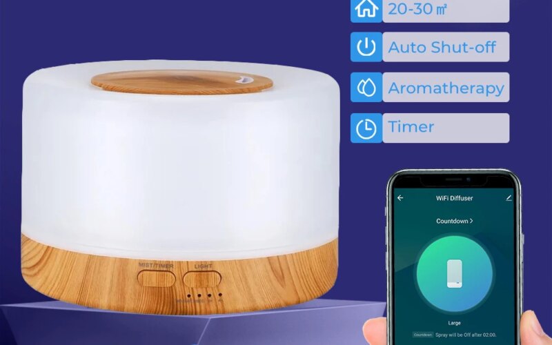 Tuya WiFi Smart Home Humidifier Essential Aroma Oil Diffuser Ultrasonic 500ml Wood Grain Air Humidifier Mist Maker LED Light