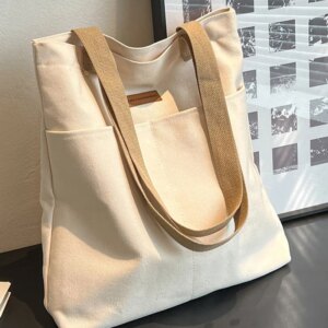 Women’s Tote Bag Canvas Sewing Thread Large Capacity Advanced Sense Handbag Convenient Practical Female’s Commuter Bag