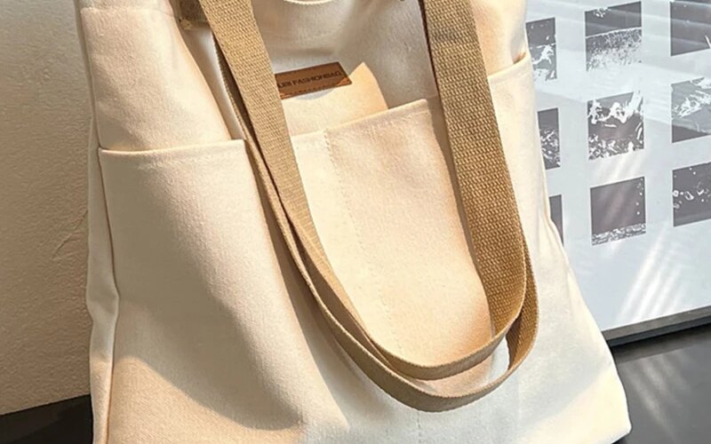 Women’s Tote Bag Canvas Sewing Thread Large Capacity Advanced Sense Handbag Convenient Practical Female’s Commuter Bag